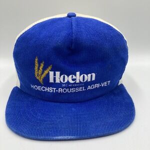 Vintage Hoelon Hoechst‎ Roussel Agri Vet Corduroy Trucker Hat Blue White Mesh